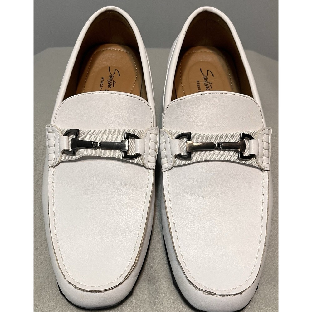 Santino Luciano Men's Sz 9‎ White Horsebit Loafers Driving Shoes Memory Foam